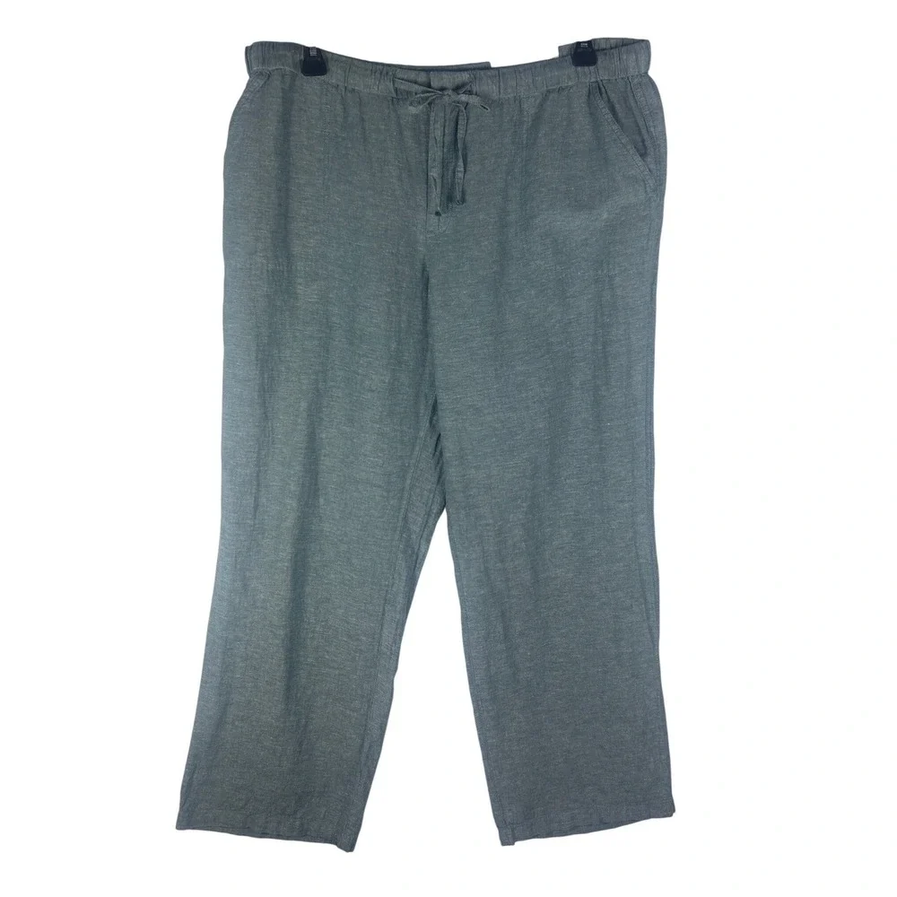 Liz‎ Claiborne Womens XL Wide Leg Linen Blend Pants Dark Forest Green 343436 NWT